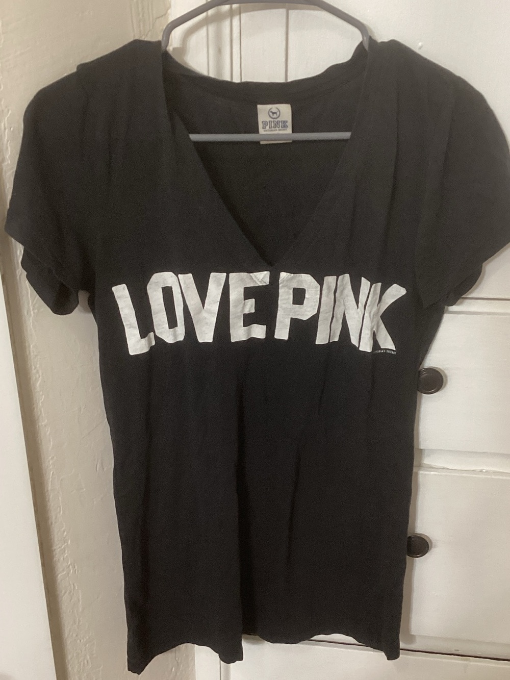 PINK Victoria's Secret Black V-Neck 'LOVE PINK' Graphic Tee
